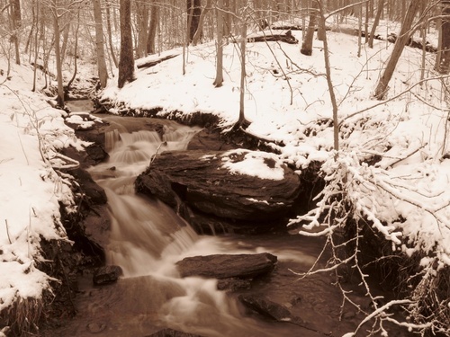 Winter Waterfall Sepia