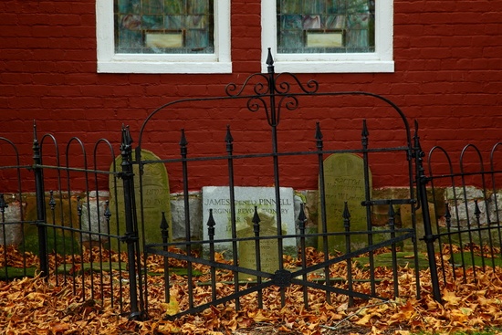 1790 Church Spooky Gravestones Autumn Leaves