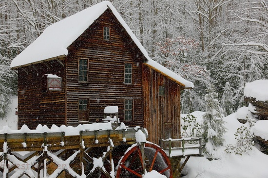 Glade Creek Gristmill Winter Snow Fall Postcard