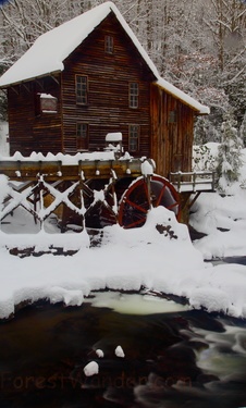 Winter Grist mill Snowy Creek