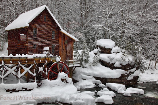 Winter Snow Falling Glade Creek Gristmill Picture Postcard