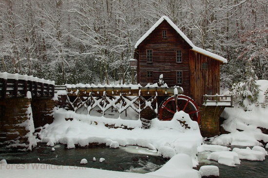 Wv Grist mill Bridge Creek Winter Snow