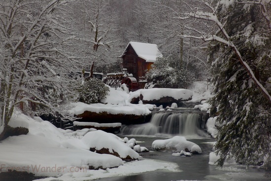 Wv Grist mill Waterfall Creek Winter Snow
