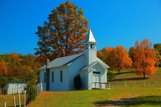 Country Church Bright Sunny Autumn Day