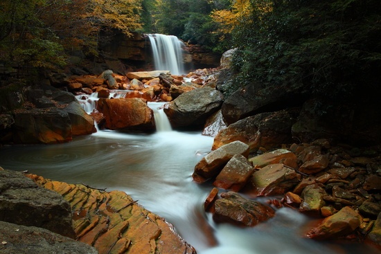 Rocks Waterfalls Autumn Foliage