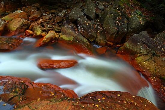 Top Waterfall Autumn Rocks Leaves