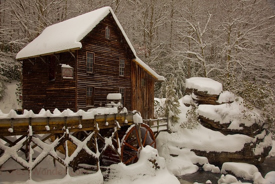 Winter Deep Snow Old Country Gristmill Profile