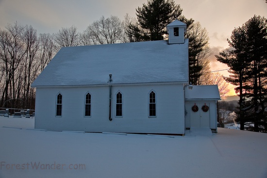 Winter Snow Sunrise Country Church