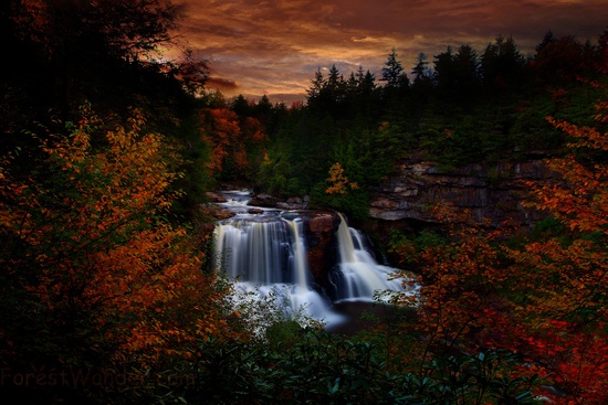 Autumn Foliage Waterfall Sunset